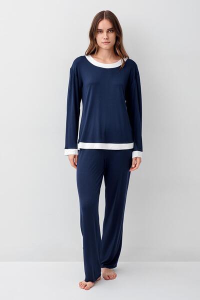 Artış Long Sleeve Basic Flexible Lycra Viscose Soft Pajama Set 18209