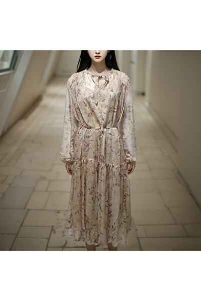 dorbe Women's Khaki Floral Long sleeve Midi Dress