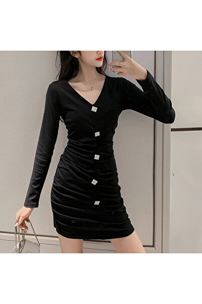 dorbe Women's Black V-neck Mini Dress