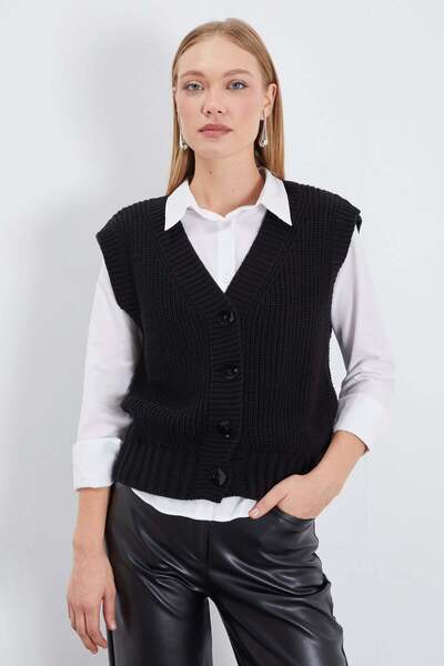 Fulla Moda Buttoned V-Neck Knitwear Vest