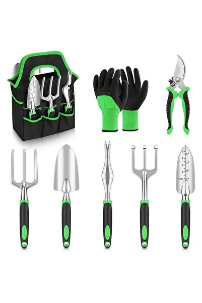 Morvena Picks Set de scule de grădină cu sac de depozitare, set de 8 piese, a...