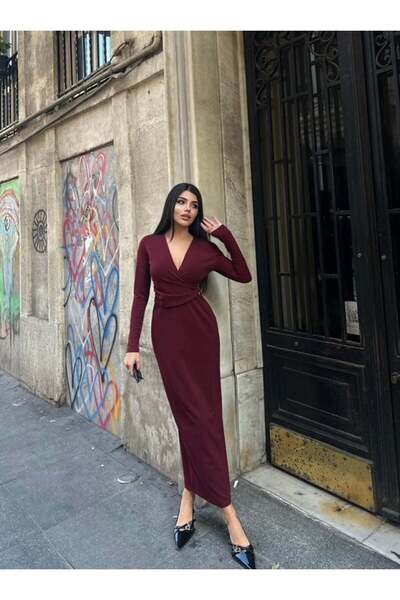 Moda Days Γυναικείο φόρεμα BURGUNDY - Βουργουνδί Χρώμα, Μάξι Μήκος, Λαιμόκοψη...