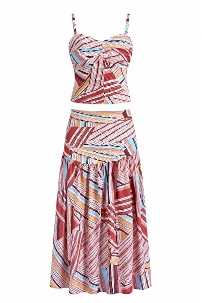 Laluvia Set dublu plisat cu șliț multicolor - 2y8570