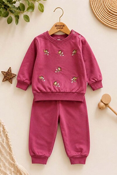 dinamik çocuk Girl baby bird embroidered long sleeve thin seasonal top and bo...