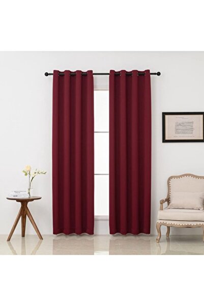Morvena Picks Perdele opace 2 bucăți, roșu Bordeaux, cu inele, 132x213 cm, te...