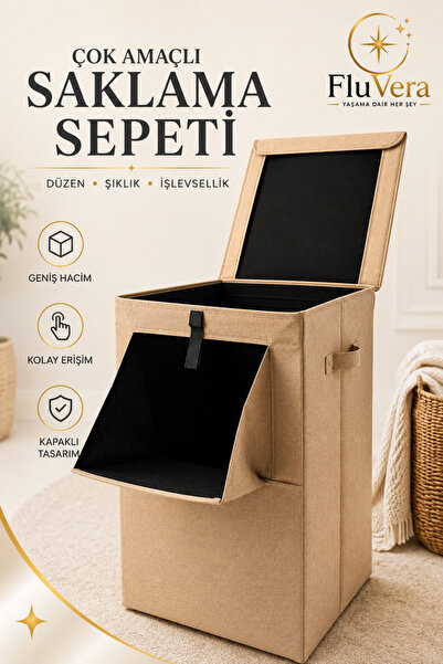 FluVera Bej Çok Amaçlı Sepet | Kirli Sepeti | 78 Litre Kumaş Saklama Kutusu B...