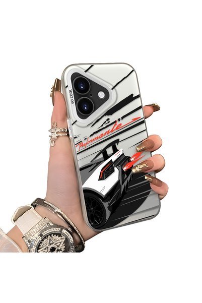 ucuc iPhone 16 Compatible Stylish Racing Car Pattern Acrylic Back Panel Silic...