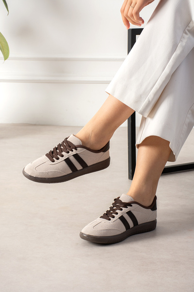 pasyone Beige Women's Sports Shoes Sneaker Retro Daily Casual Lace-Up Stylish...