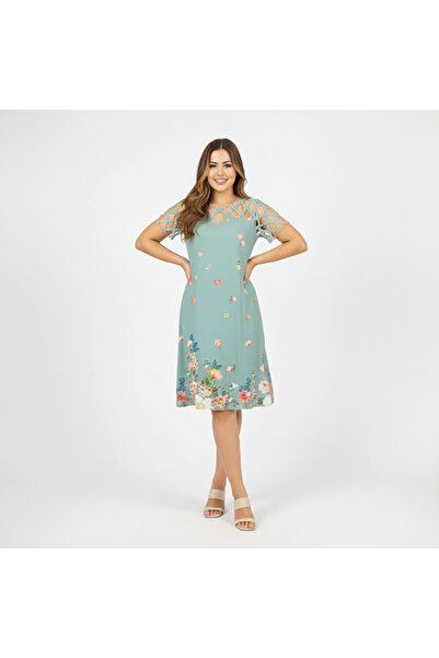 dorbe Women's Green Floral A-line Short sleeve Dress