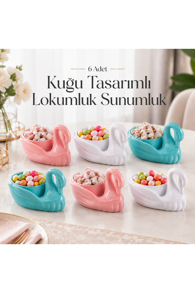 LUCES DESİGN 6'lı Kuğu Tasarımlı Lokumluk Sunumluk Drajelik Renkli