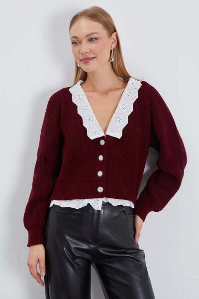 Fulla Moda Collar and Hem Lace-Up Knitwear Cardigan