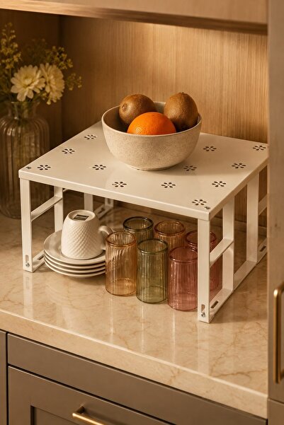 Raneel Kazançlı Alışveriş Floral Patterned Perforated Standing Organizer White