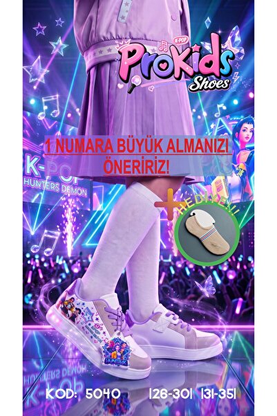 Prokids ( Işıklı 26-30 ) Kız Çocuk Okul Ayakkabısı - Baskılı ve Aksesuarlı Ra...