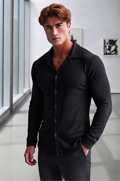 CAST COLLECTİON Men's Corduroy Ottoman Fabric Long Sleeve Shirt
