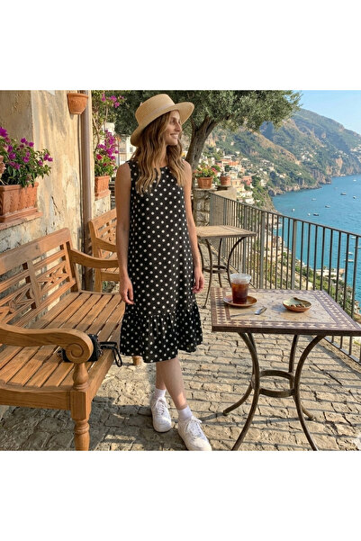 dorbe Women's Black Polka dot Sleeveless Dress