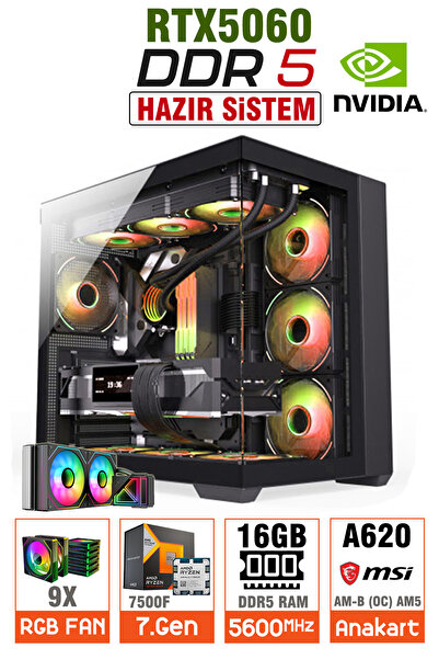 Zeiron Eastern A5 Ryzen 5 7500F 16GB DDR5 RAM 1TB SSD RTX5060 240mm Sıvı Soğu...