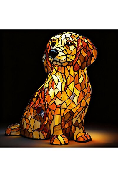 Morvena Picks Golden Retriever cu capul înclinat lateral - Lampă de masă cu b...