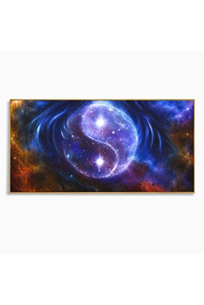 Luxcanva Tablou Canvas Universul Yin Yang 120x60 cm cu Rama Auriu Univers Yin...