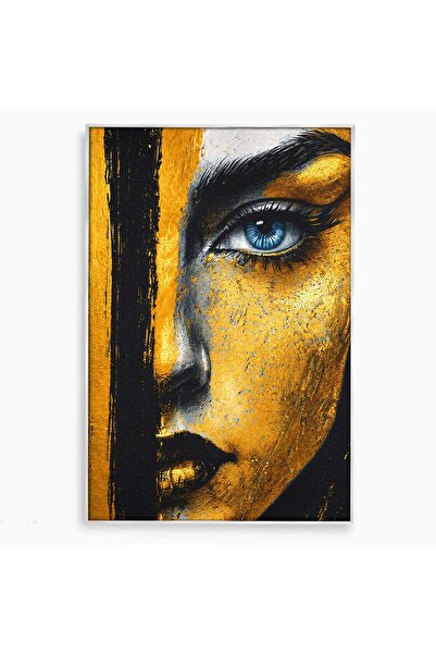 Luxcanva Tablou Canvas Privire Aurie 80x120 cm cu Rama Argintiu Portret Fata ...