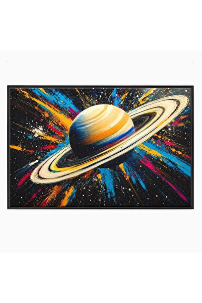 Luxcanva Tablou Canvas Inelul Cosmic 60x40 cm cu Rama Negru Planeta Spatiu Ab...