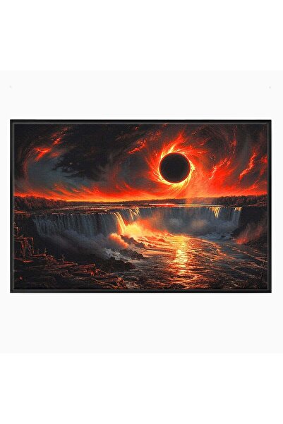 Luxcanva Tablou Canvas Eclipsa Mistica 70x50 cm cu Rama Negru Eclipsa Cascada...