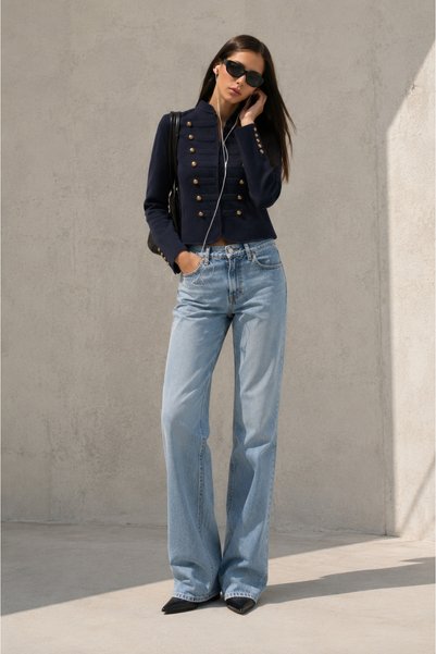 Vireo Club Women's Navy Blue Button Detailed Military Knitwear Jacket