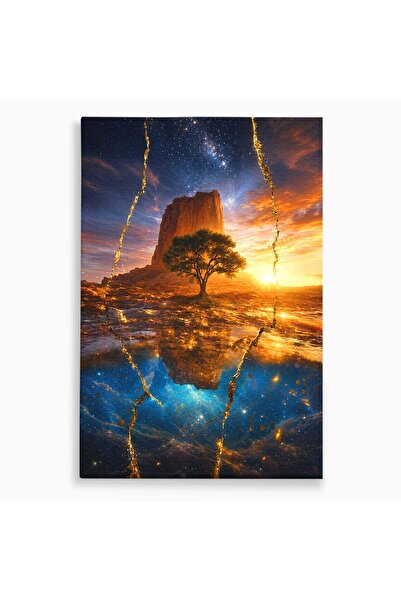 Luxcanva Tablou Canvas Copac Singuratic Sub Galaxie 50x70 cm pe Sasiu Lemn Co...