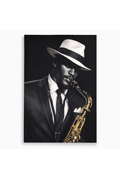 Luxcanva Tablou Canvas Saxofonist Elegant 40x60 cm pe Sasiu Lemn Saxofonist M...