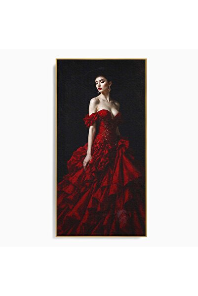 Luxcanva Tablou Canvas Eleganta In Rosu 50x100 cm cu Rama Auriu Eleganta Roch...