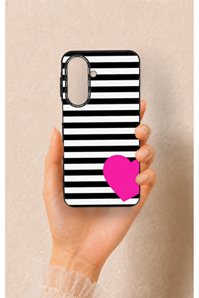 Vip Case Samsung A27 Uyumlu Çizgili Kalp Desenli Silikon Kılıf