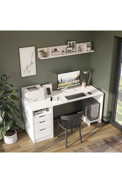 ROOMART Mode Raflı Çalışma Masası , 3 Çekmeceli Kesonlu Çalışma Masası , Bilgisayar Masası , Çalışma Ofis Masası