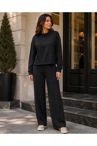 NEWORGINAL Women's Black Cotton Thessaloniki Fabric Casual Blouse and Pants S...
