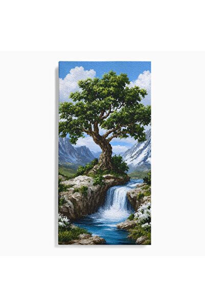 Luxcanva Tablou Canvas Muntele si Cascada 70x140 cm pe Sasiu Lemn Munte Casca...