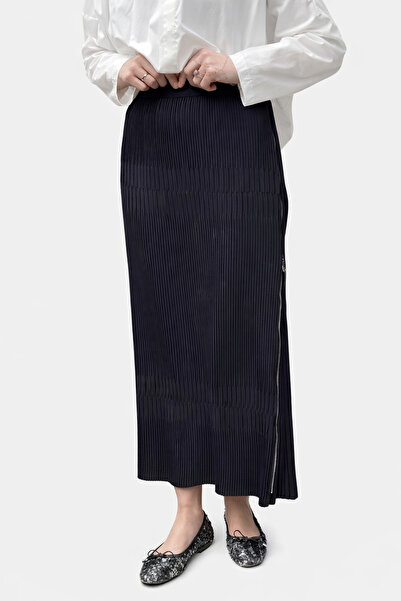 MissWhence Zipper-Detail Pleated Midi Skirt
