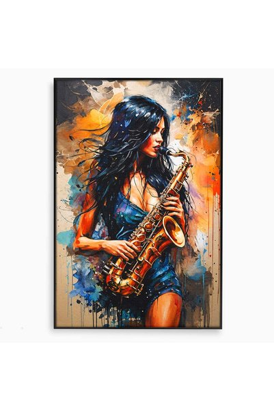 Luxcanva Tablou Canvas Saxofonista Pasionala 70x100 cm cu Rama Negru Saxofon ...