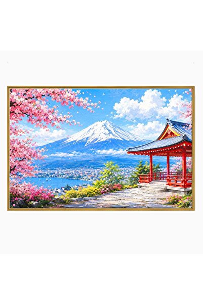 Luxcanva Tablou Canvas Primavara La Templu Japonez 70x50 cm cu Rama Auriu Tem...