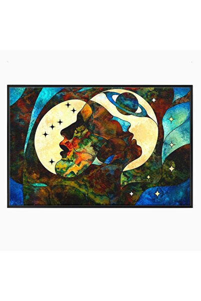 Luxcanva Tablou Canvas Cosmosul Visator 60x40 cm cu Rama Negru Cosmos Vis Abs...