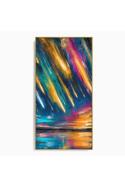 Luxcanva Tablou Canvas Ploua Cu Stele 70x140 cm cu Rama Auriu Stele Cer Peisaj