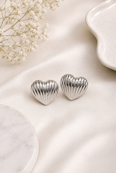 Archhazel Jewelery Steel Silver Color Heart Mussel Earrings