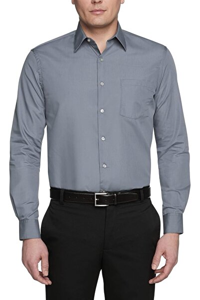 VAN HEUSEN قميص رجالي رسمي بقصة عادية من قماش البوبلين بلون موحد