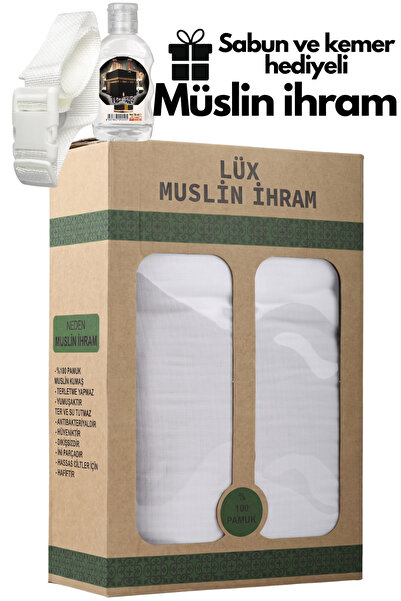 MyReal Set Ihram din muselină premium - 100% bumbac, fără cusături - Cu centu...