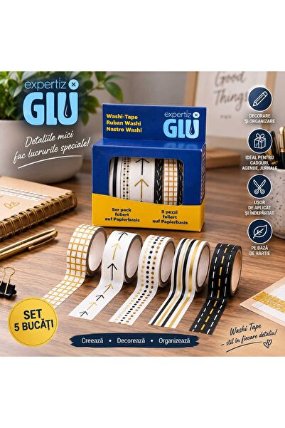 glu Set de 5 benzi decorative Washi Tape