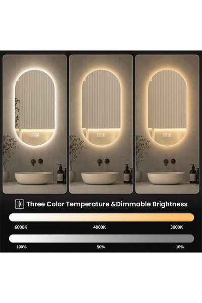 GENERAL 60x40cm Ovală Oglindă Inteligentă de Baie cu Iluminare LED,Funcție Anti-Aburire, Temperatură, Luminozitate și Temperatură Culoare Reglabile,Ramă Aurie,