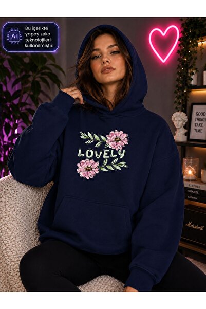 caddekombin Women's Lovely Floral Printed Hooded Kangaroo Pocket Cotton Casua...