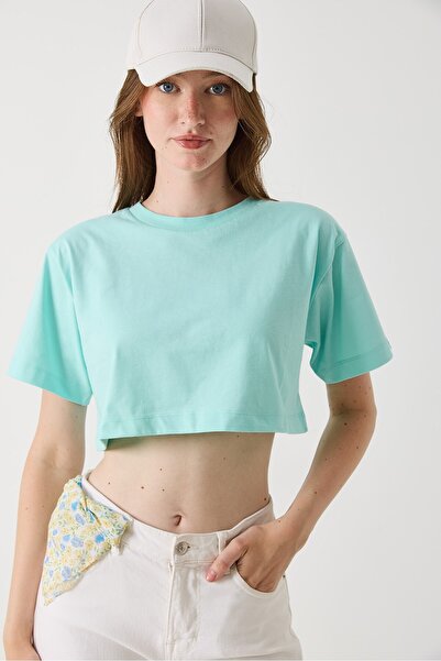 Raneel Kazançlı Alışveriş Women's Crew Neck Crop Blouse Green