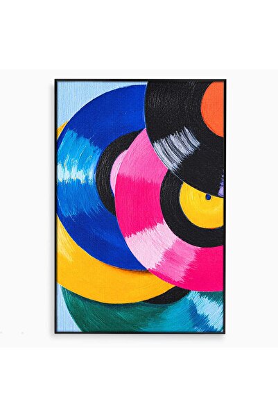 Luxcanva Tablou Canvas Viniluri Colorate 40x60 cm cu Rama Negru Viniluri Muzi...