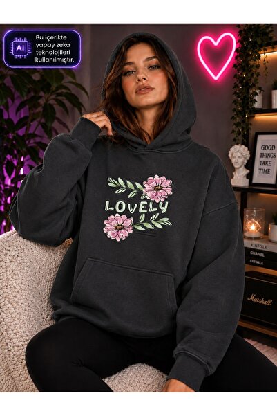 caddekombin Women's Lovely Floral Printed Hooded Kangaroo Pocket Cotton Casua...