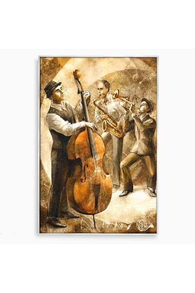 Luxcanva Tablou Canvas Trio Muzical de Jazz 40x60 cm cu Rama Argintiu Jazz Mu...