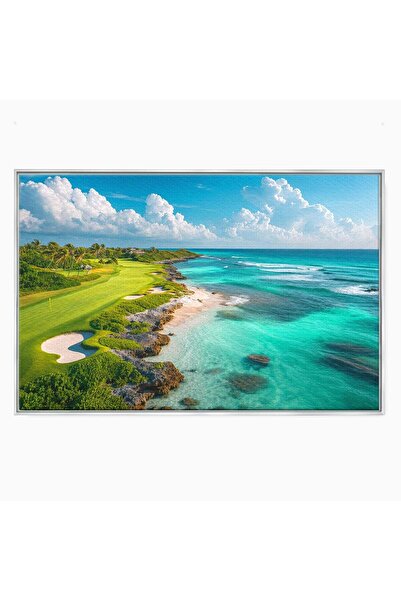 Luxcanva Tablou Canvas Peisaj Marin Cu Plaja 60x40 cm cu Rama Argintiu Peisaj...