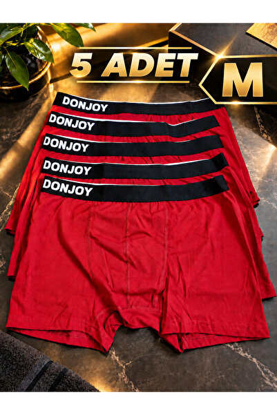 Erkek Bordo 5'li Paket Bel Lastikli Boxer M